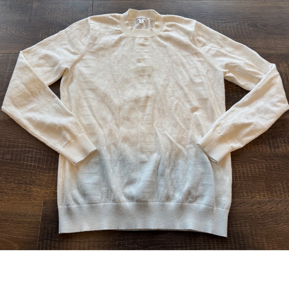 MINNIE ROSE White Textured Knit Sweater Pullover Long Sleeve Crew Neck Women's M